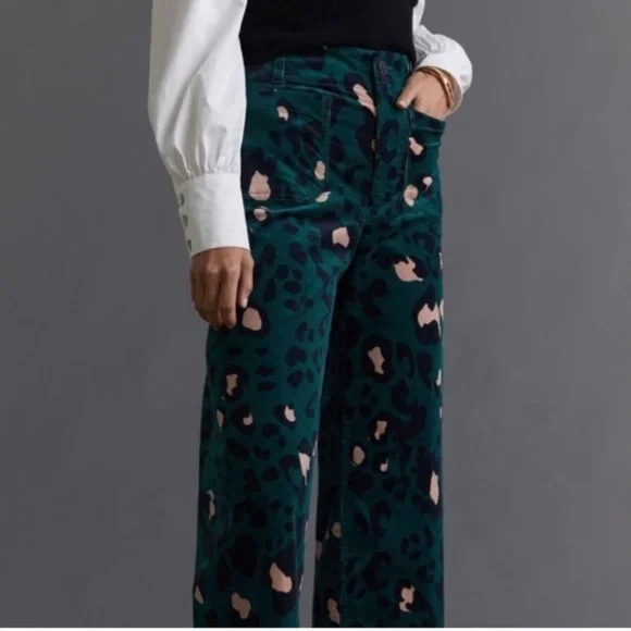 Maeve Green Leopard Print “Colette” Corduroy Pants - Picture 4 of 5